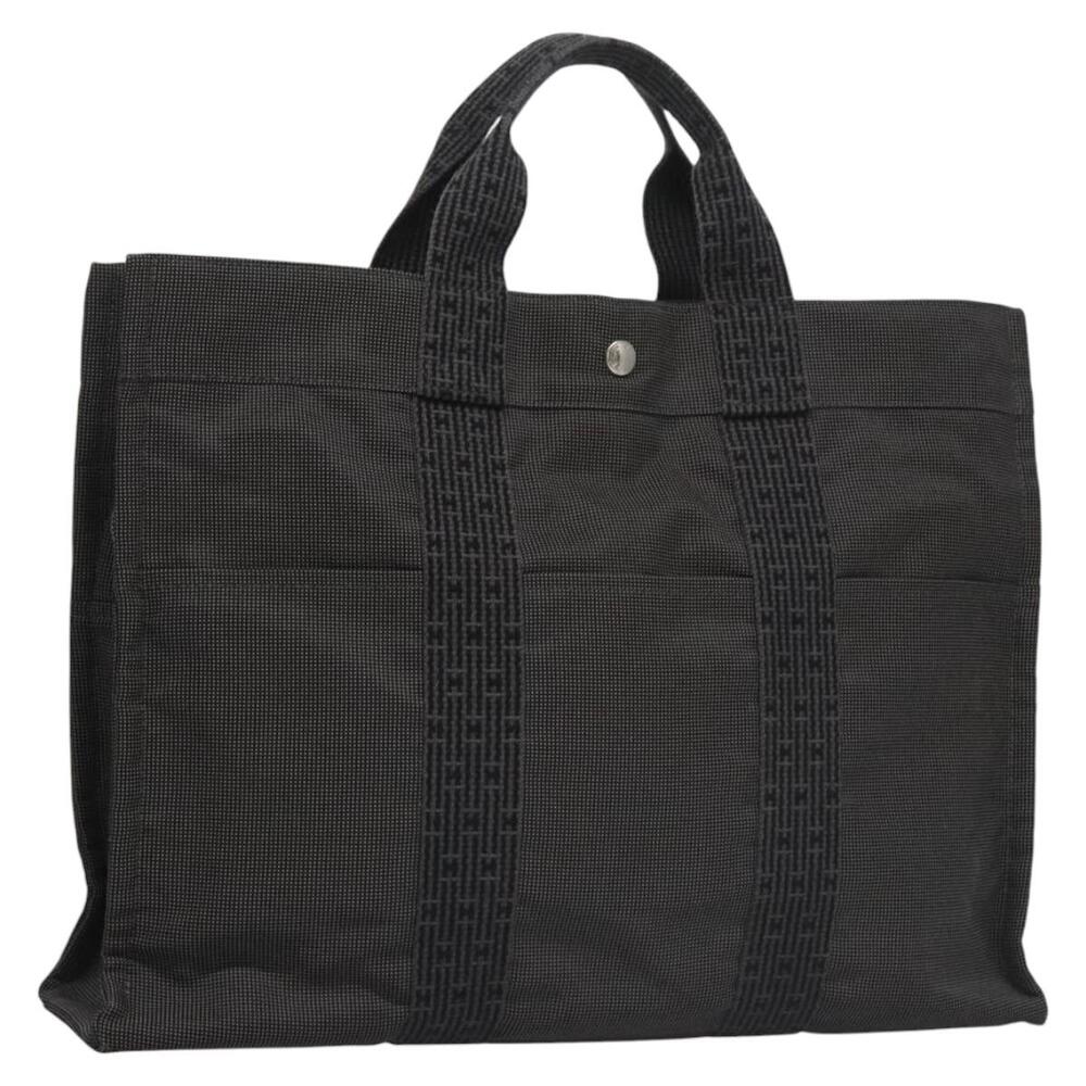 HERMES Her Line MM Hand Bag Canvas Gray